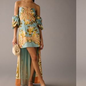 Vineet Bahl Off-The-Shoulder Printed Cape Dress